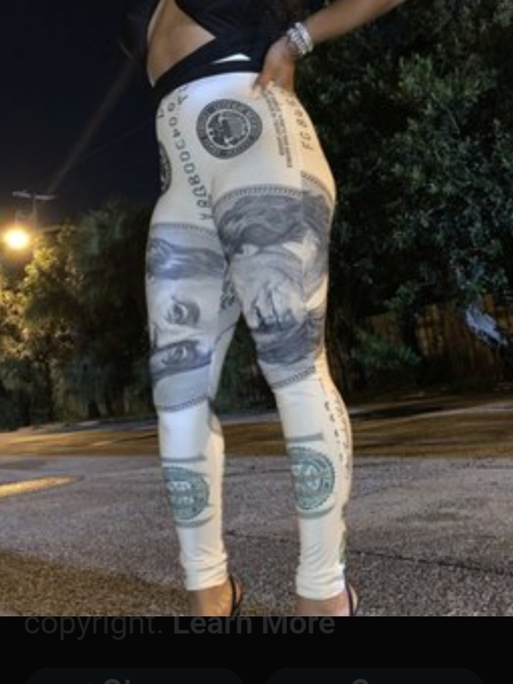 Novelty Money Print Leggings - Sky-blue And Black Print💙